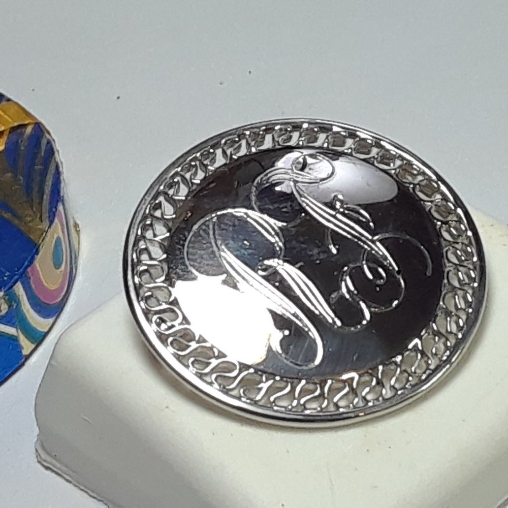 Vintage Monogrammed open lacey framed Sterling Silver BAB Brooch #18329